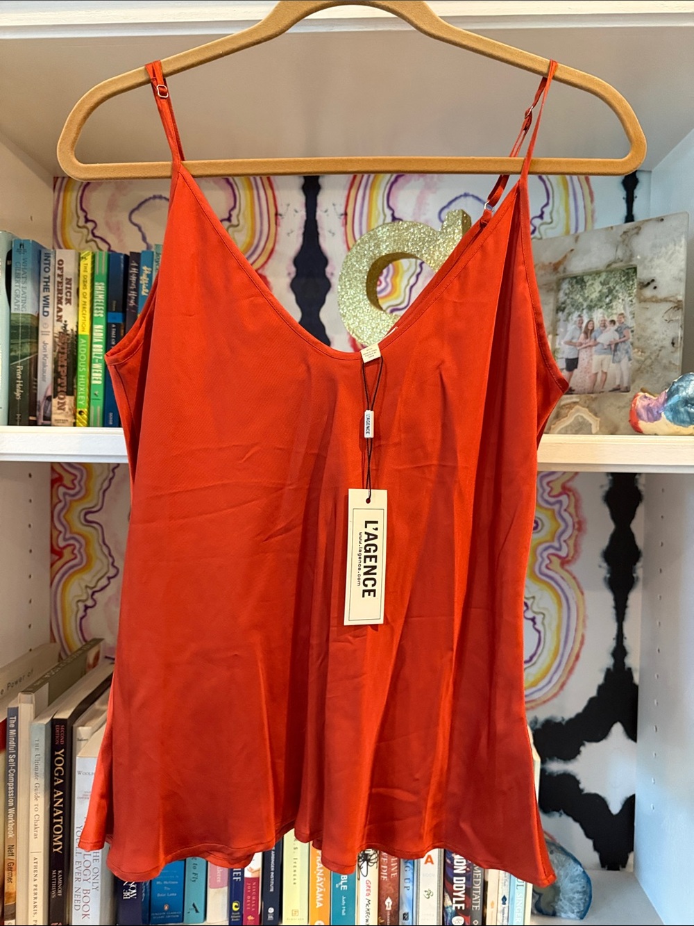 L'AGENCE Orange-Red Silk Slip Cami